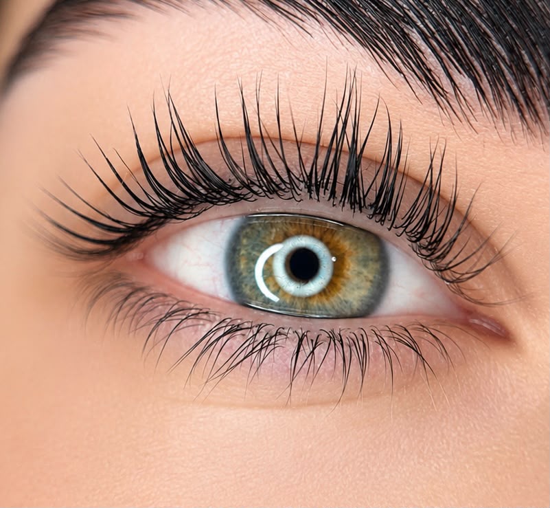 Frisches Wimpern-Lifting Ergebnis – natürlich geschwungene Wimpern nach der Behandlung im Kosmetikstudio Schilksee